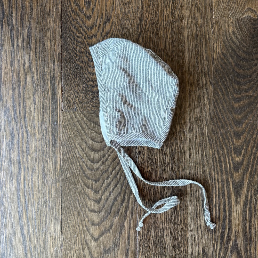 Brimless Natural Stripe Baby Bonnet